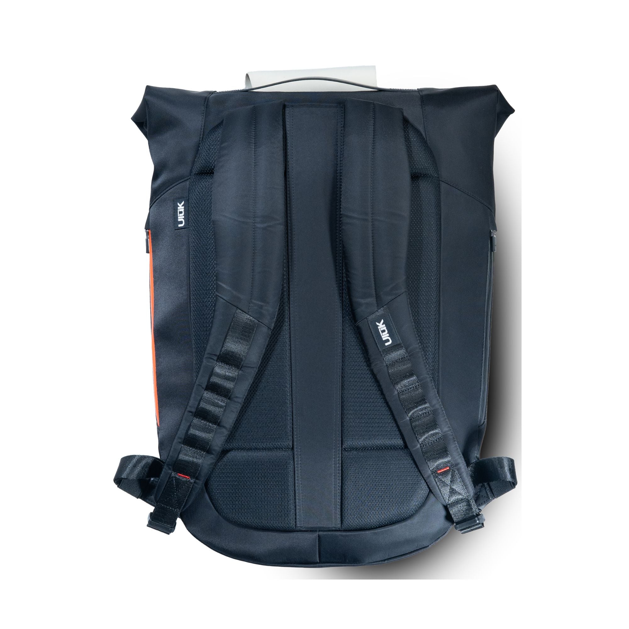 Rear view showing the padded back panel and shoulder straps of the backpack.