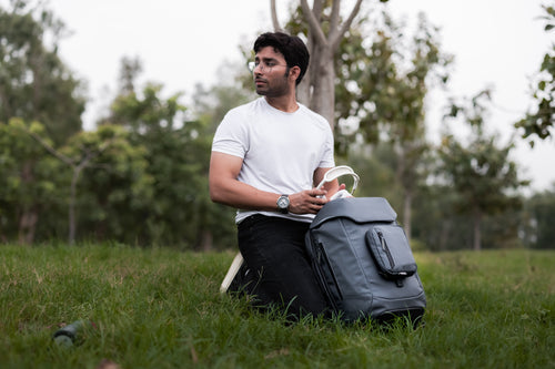 Edc .28 backpack tpu slate in an outdoor setting by Uluk Outdoors 